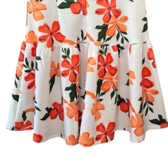 New Alexia Admor Floral Lace Trim Fit & Flare Mini Dress 10 Peach White Fern - Picture 8 of 14